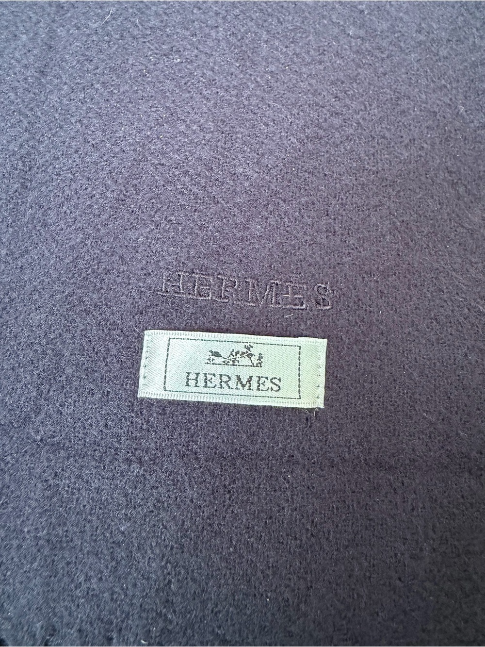 Hermès Navy Blue Fringe Cashmere Scarf - Picture 2 of 3